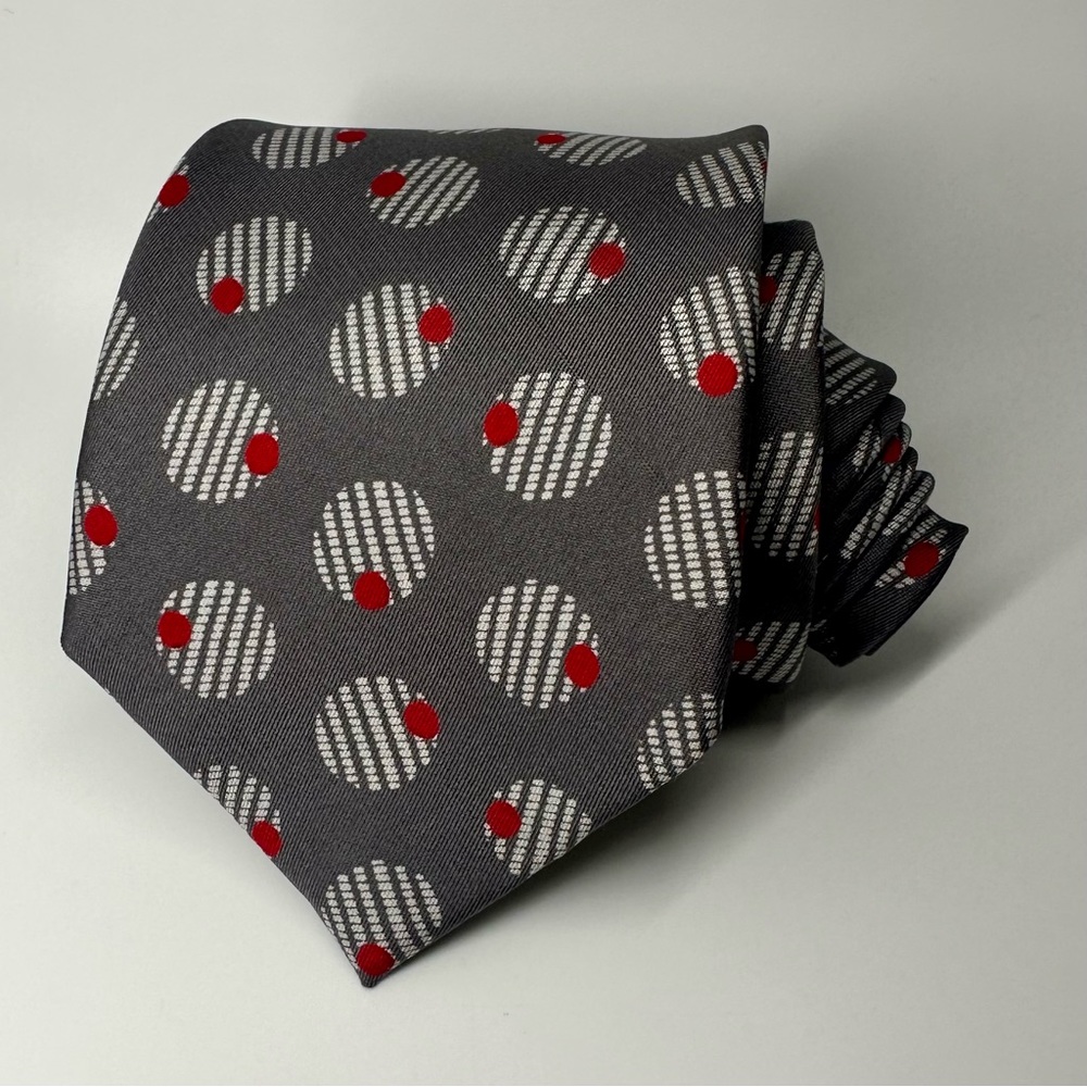 Vintage GIVENCHY MONSIEUR Gray Abstract Olive Patterned Classic Silk Tie, 3.25"